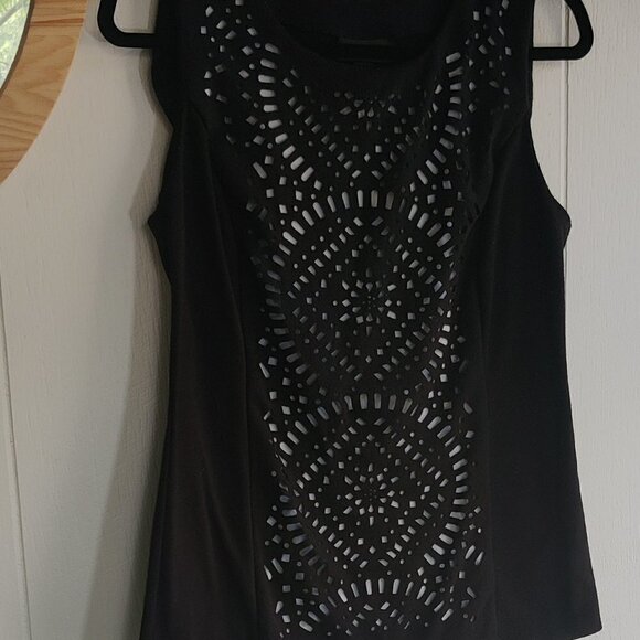 Top by Worthington, Batik like eyelet design in black over white, dressy & fun.M - Picture 3 of 5